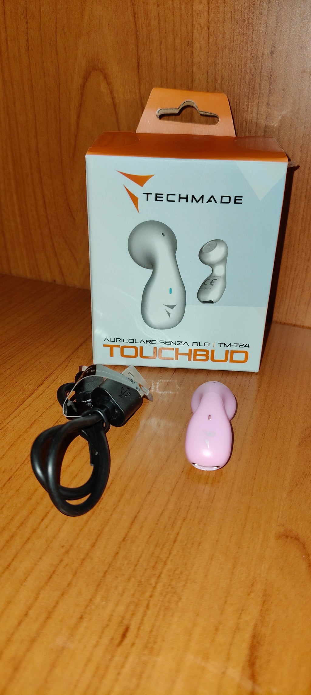 SINGLE HEADPHONE senza filo con box di ricarica e tasti funzione touch