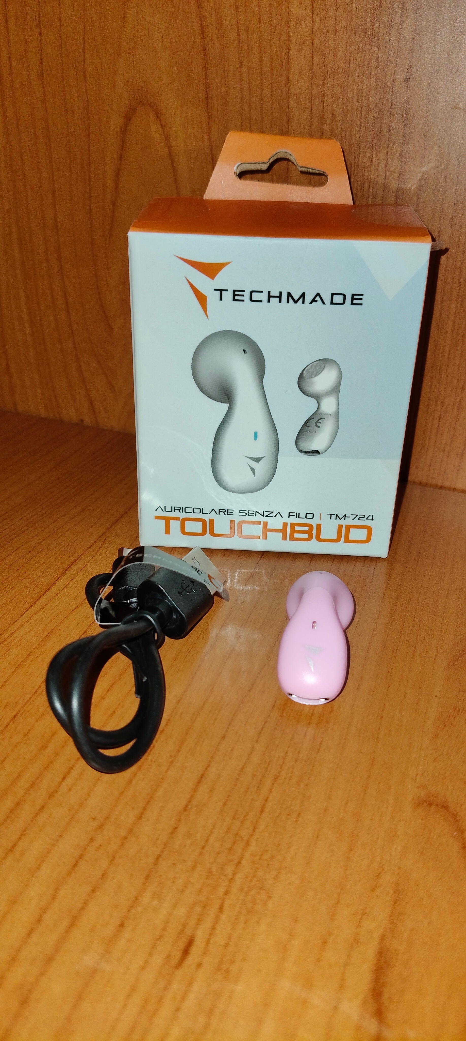 SINGLE HEADPHONE senza filo con box di ricarica e tasti funzione touch